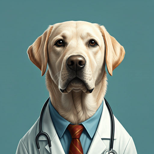 puppdelight-vet-review-labrador-icon Labrador Retriever illustration in doctor coat and stethoscope representing PuppDelight's veterinary review process