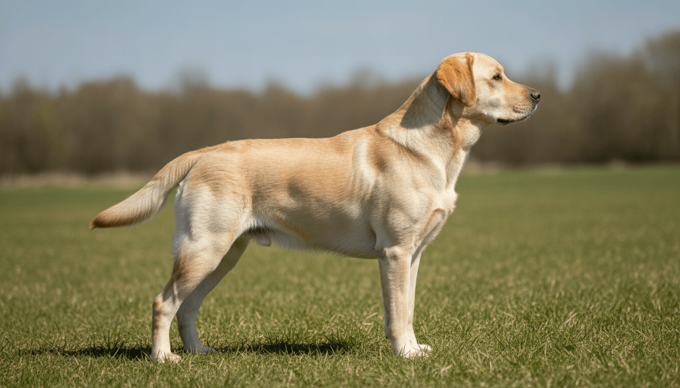 adult Labrador Retriever standing in profile showing typical full-grown height
