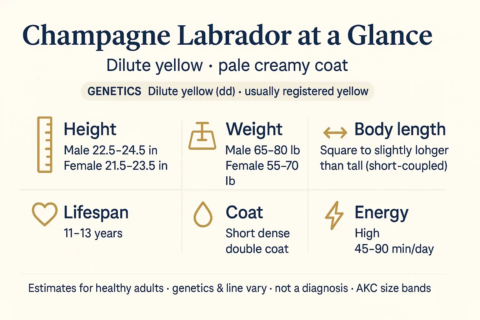At-a-glance overview: Champagne Labrador at a Glance height weight lifespan