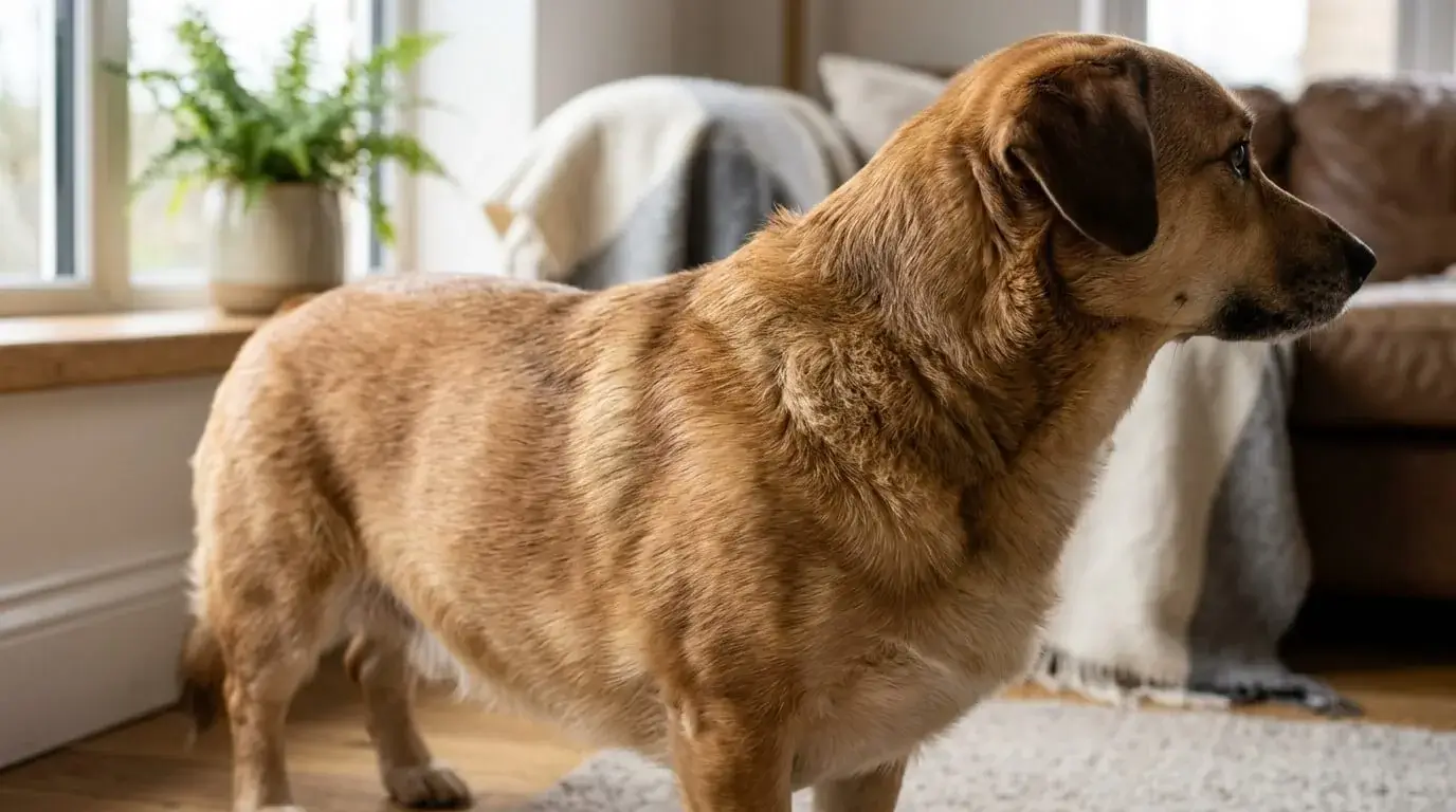 Close view of a short dense double coat on a Labrador and Corgi cross, shoulder and neck