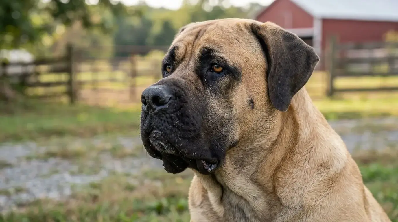 Close view of loose lips and a short coat on a Labrador and Mastiff cross